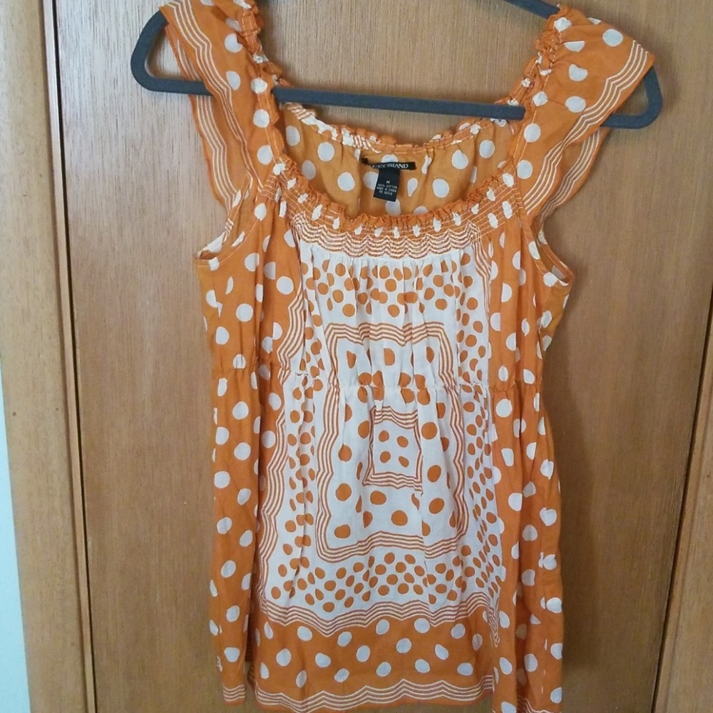 Lucky Brand Orange Dot Print Top sz Med